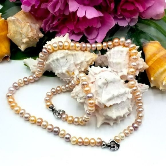 Multicolor Cultured Freshwater Pearl Necklace Bracelet Set Heart Shaped‎ Clasp - Picture 2 of 10